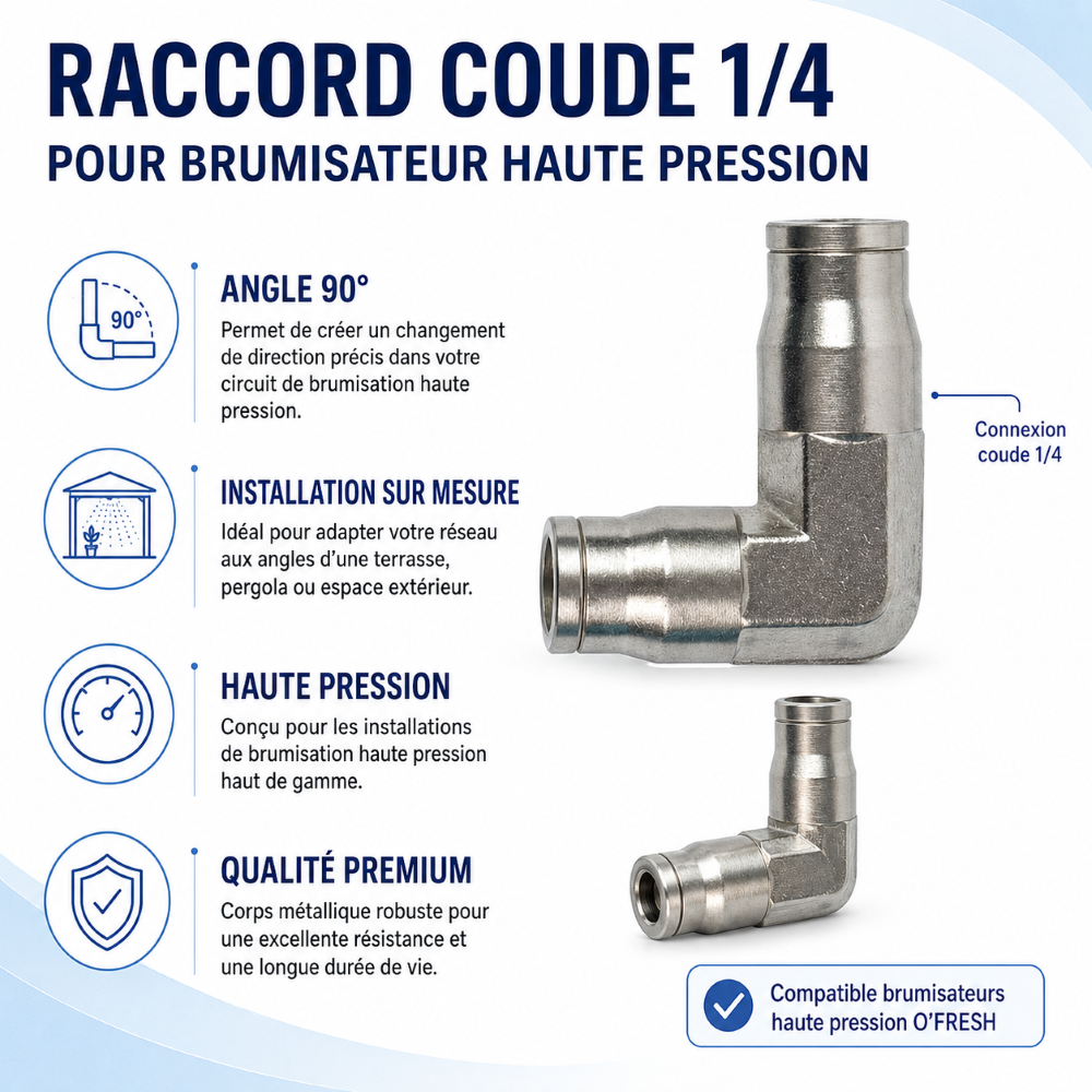 O'FRESH - Raccord coude 1-4 Brumisateur Haute Pression Raccord coude 1/4 x1 – Image 1