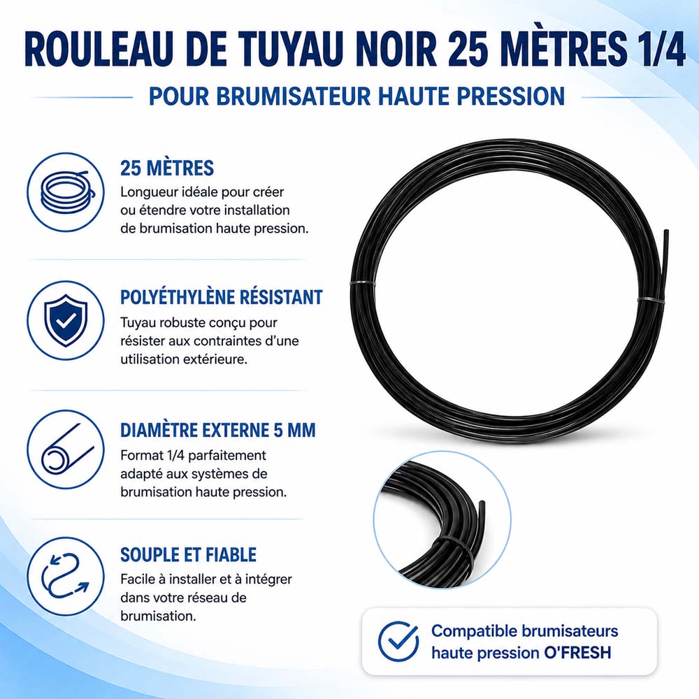 o-fresh-25-metres-de-tuyau-noir-pour-brumisateur-haute-pression Tuyau 25m noir 1/4 x1 – Image 1