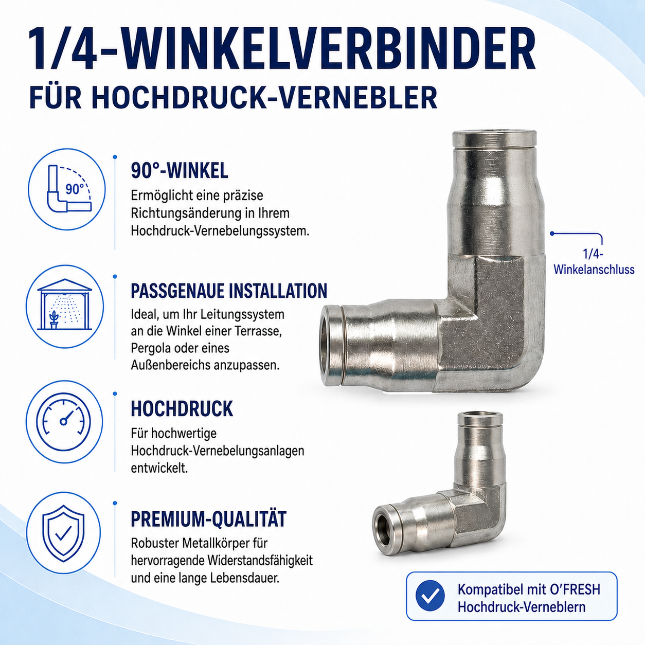 O'FRESH - Raccord coude 1-4 Brumisateur Haute Pression 1/4 x1 Winkelstück – Bild 1