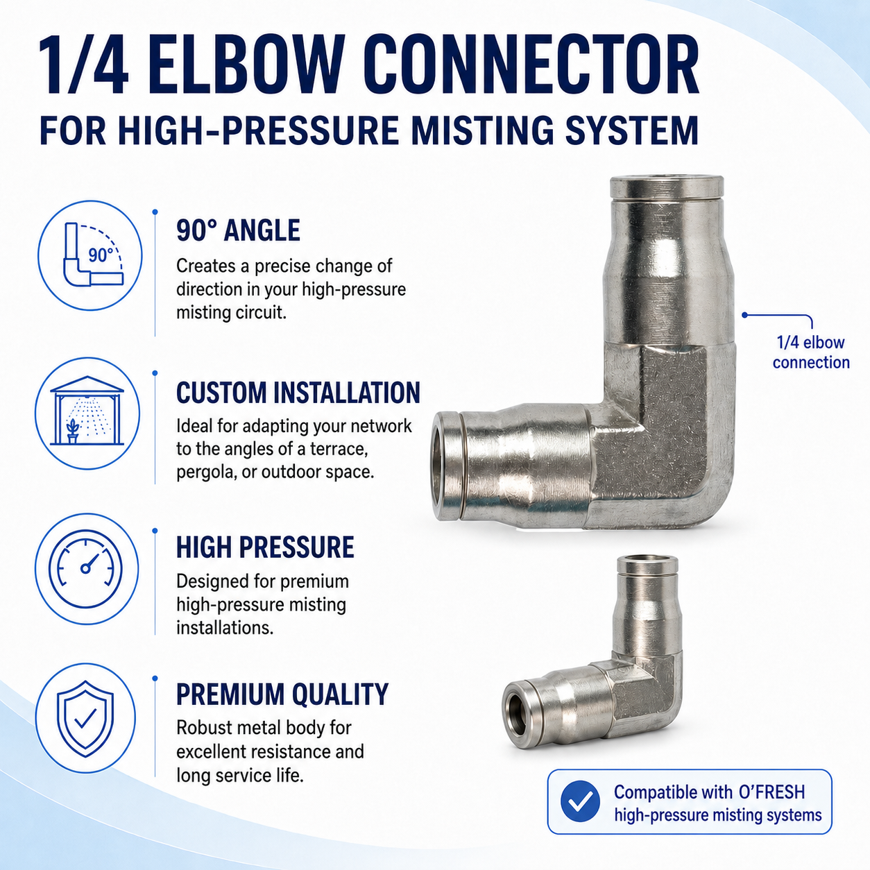 O'FRESH - Raccord coude 1-4 Brumisateur Haute Pression Elbow fitting 1/4 x1 - Image 1