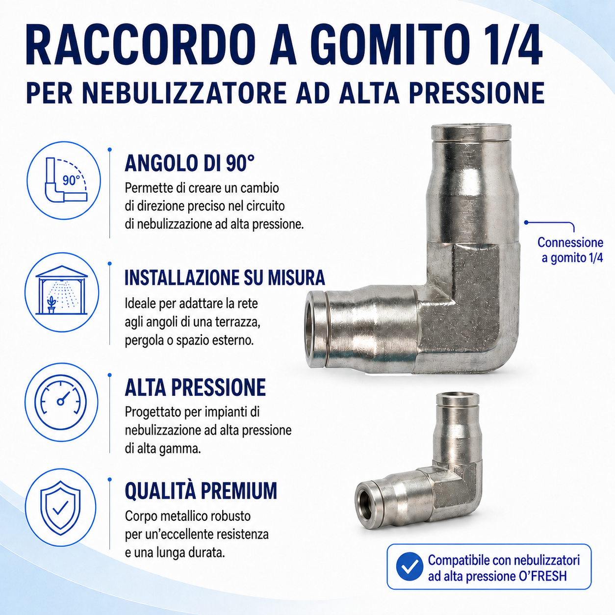 O'FRESH - Raccord coude 1-4 Brumisateur Haute Pression Raccordo a gomito 1/4 x1 - immagine 1