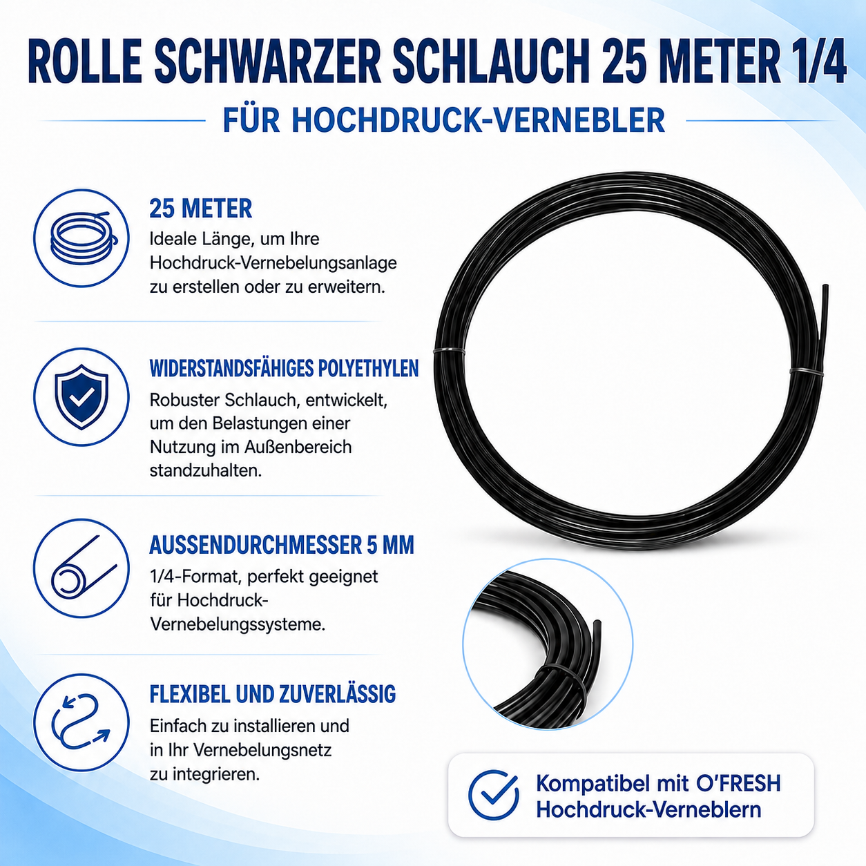 o-fresh-25-metres-de-tuyau-noir-pour-brumisateur-haute-pression Schlauch 25m schwarz 1/4 x1 – Bild 1