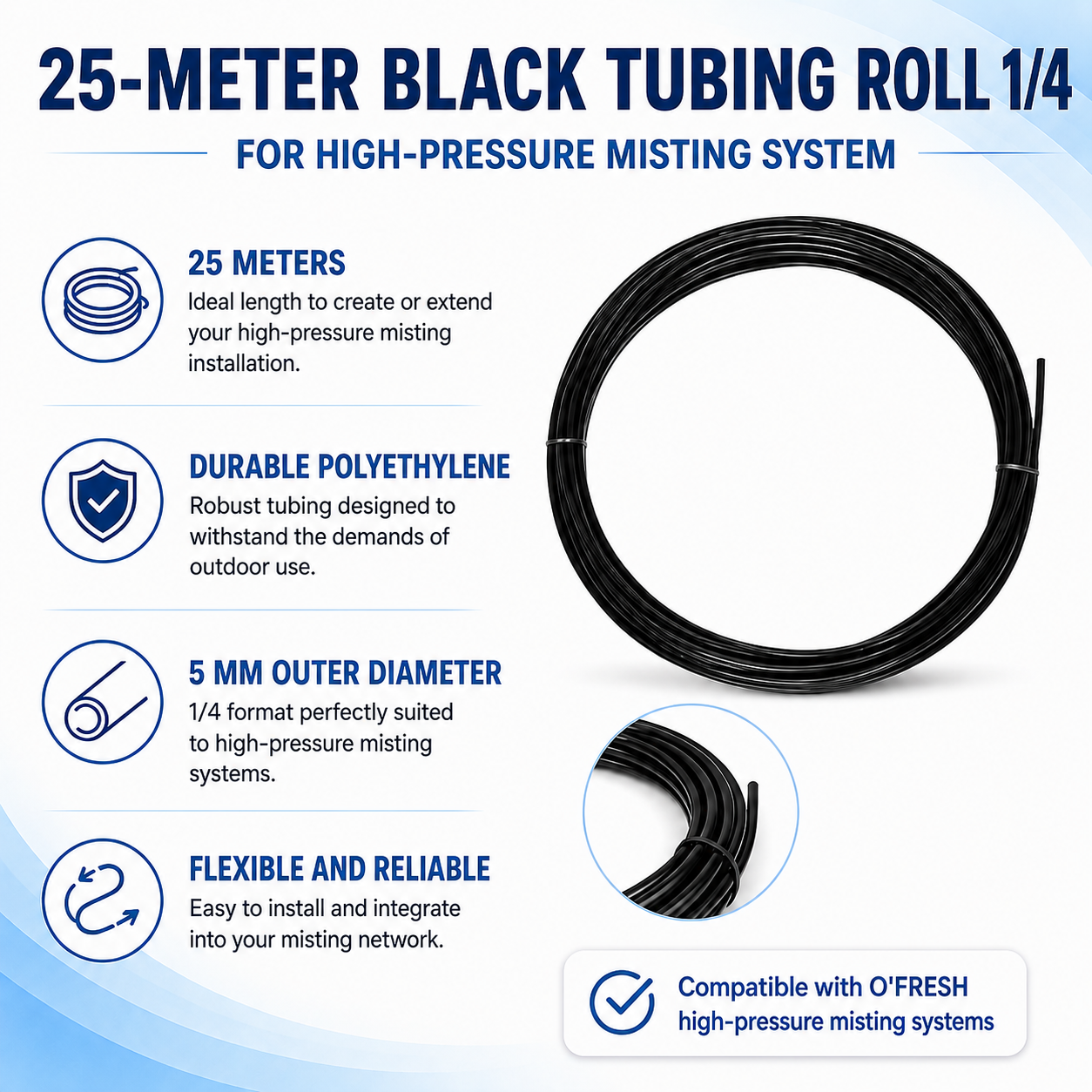 o-fresh-25-metres-de-tuyau-noir-pour-brumisateur-haute-pression Hose 25m black 1/4 x1 - Image 1