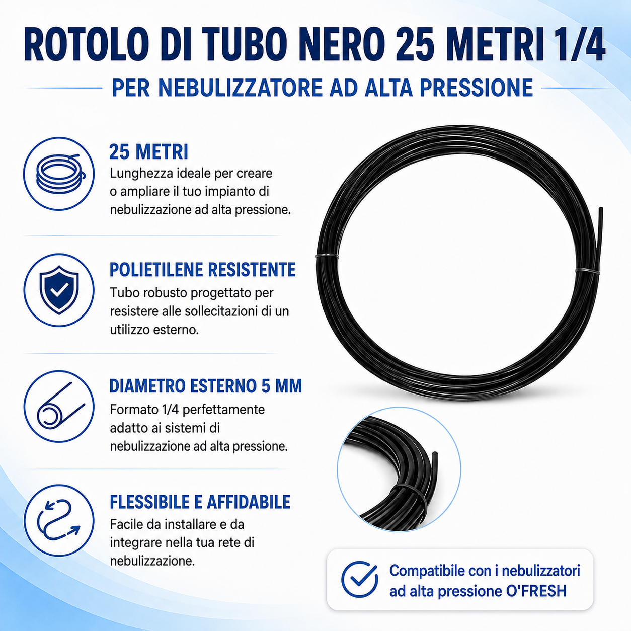 o-fresh-25-metres-de-tuyau-noir-pour-brumisateur-haute-pression 25 m di tubo nero 1/4 x1 - immagine 1