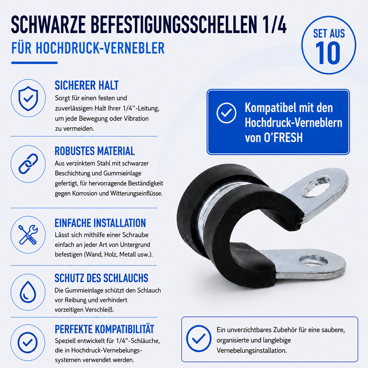 o-fresh-lot-de-10-colliers-de-fixation-1-4-pour-brumisateur-haute-pression Befestigungsschellen x10 schwarz 1/4 x1 – Bild 1