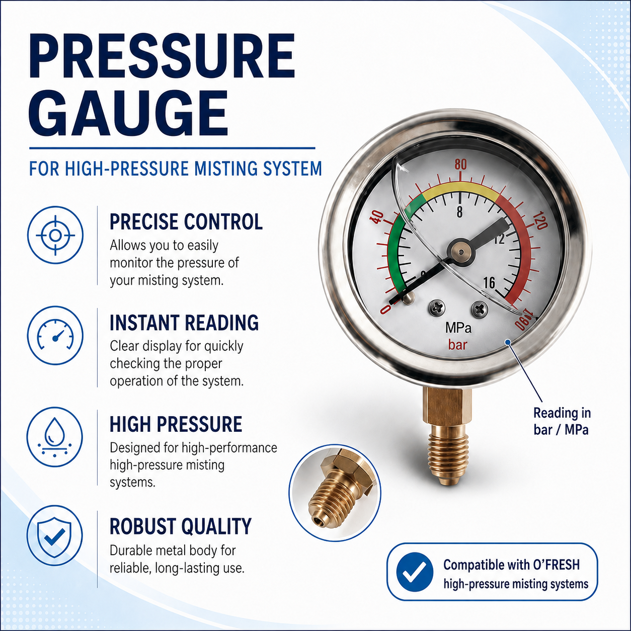 o-fresh-manometre-de-pression-brumisateur-haute-pression Pressure gauge for HP O'FRESH misting system - Image 1