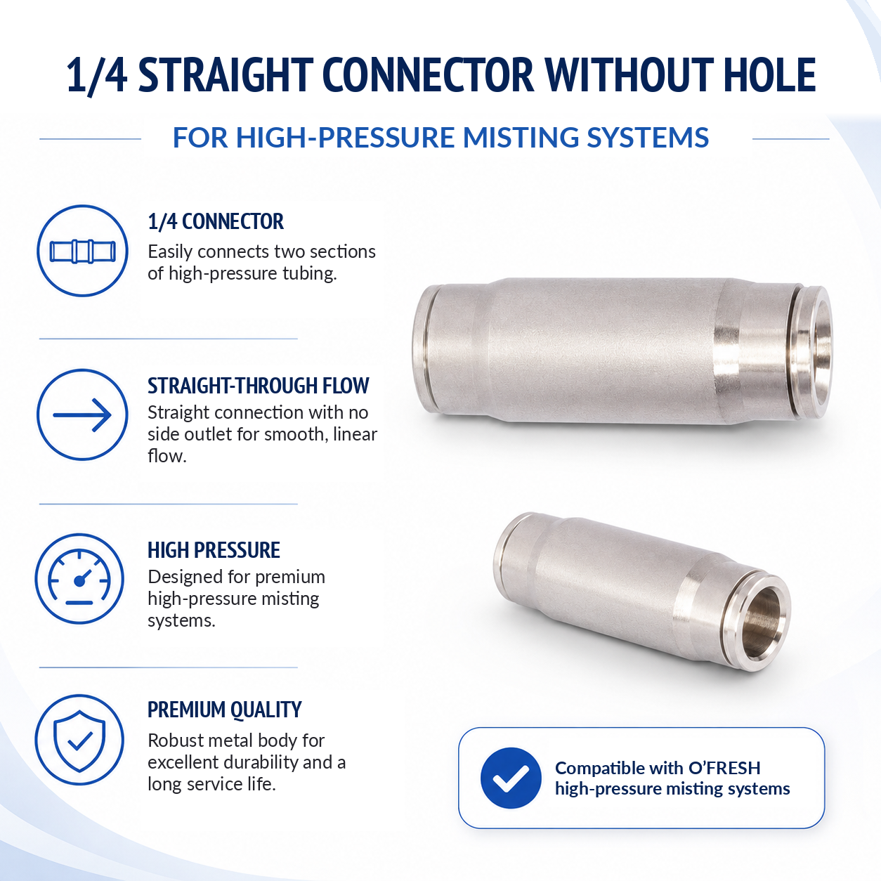 o-fresh-raccord-droit-1-4-sans-trou-brumisateur-haute-pression Straight fitting 1/4 without hole x1 - Image 1