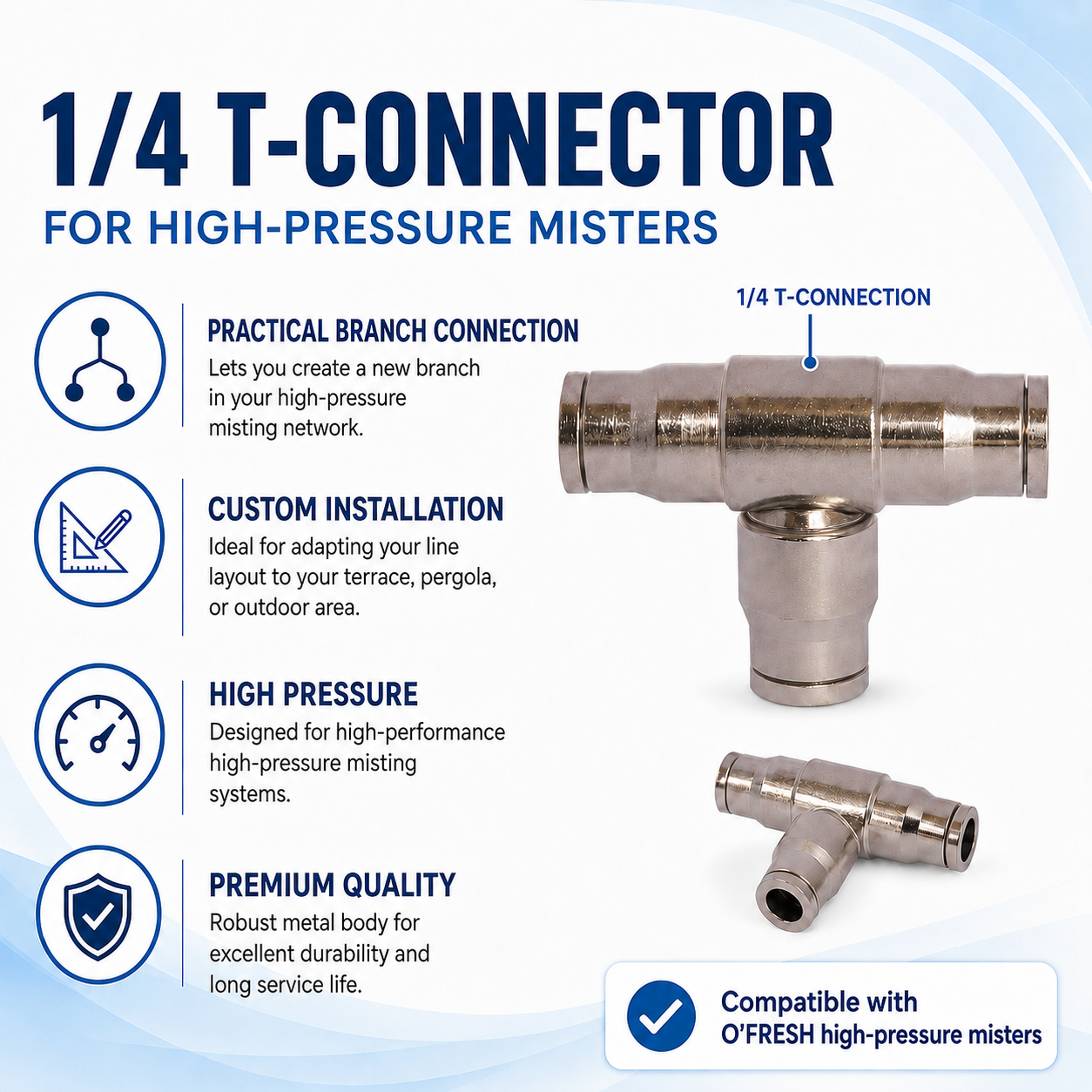 o-fresh-raccord-t-1-4-brumisateur-haute-pression T-fitting 1/4 x1 - Image 1