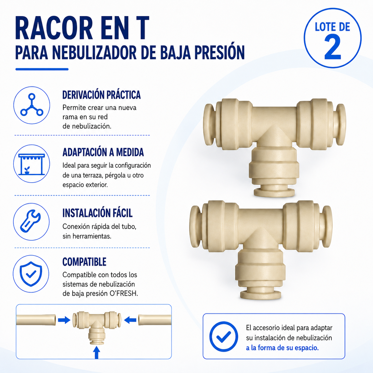 o-fresh-raccord-t-brumisateur-basse-pression Piezas en T x2 - Imagen 1